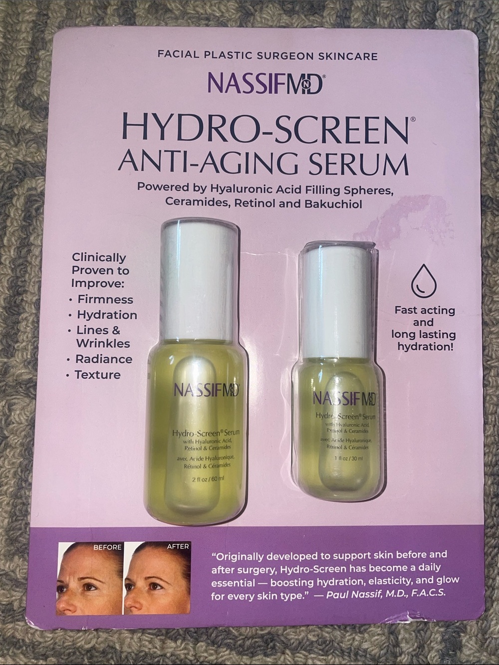 BN sealed NassifMD Hydro-Screen Anti-Aging Serum in 2 Oz & 1 Oz bottle